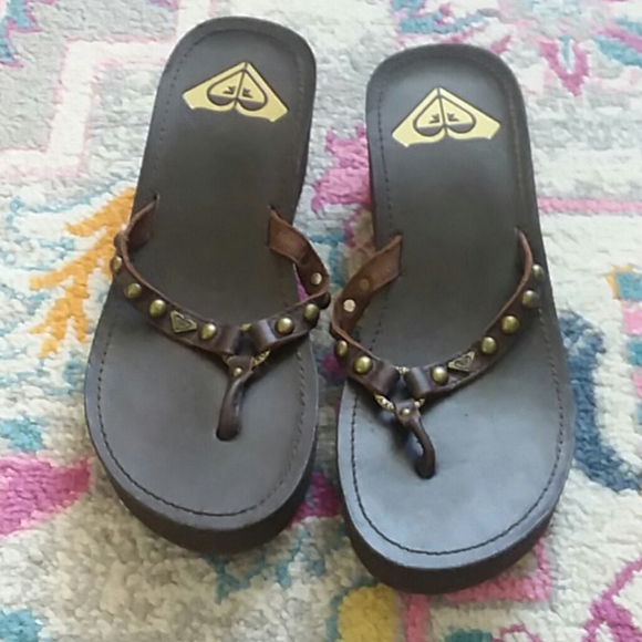 Faux Leather Roxy Wedge Flip Flops